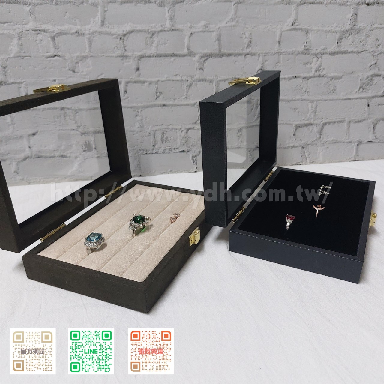 12x18公分玻璃蓋戒指收納盒(紋路紙皮/麂皮)