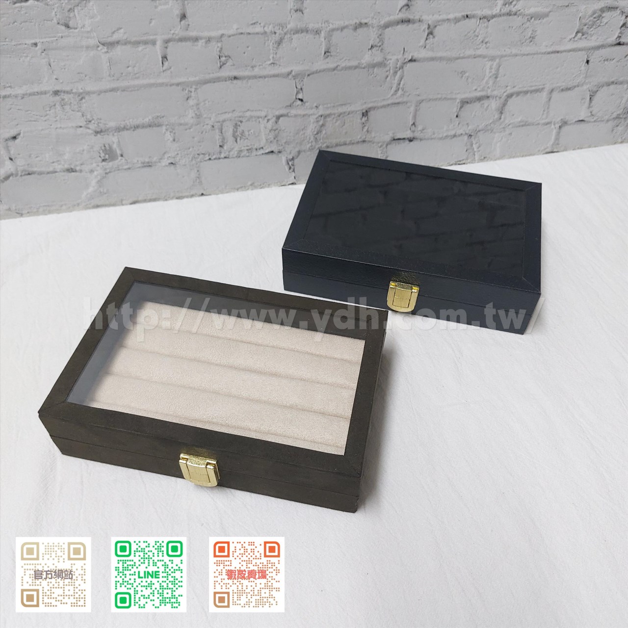 12x18公分玻璃蓋戒指收納盒(紋路紙皮/麂皮)