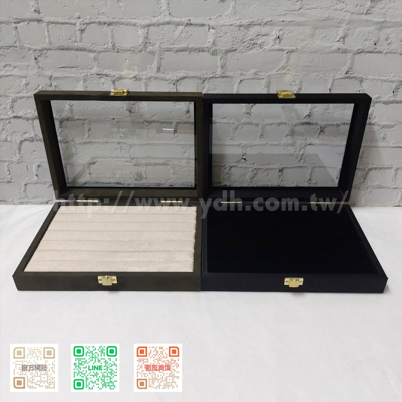 15x21公分玻璃蓋戒指收納盒(黑鈦絲/麂皮)