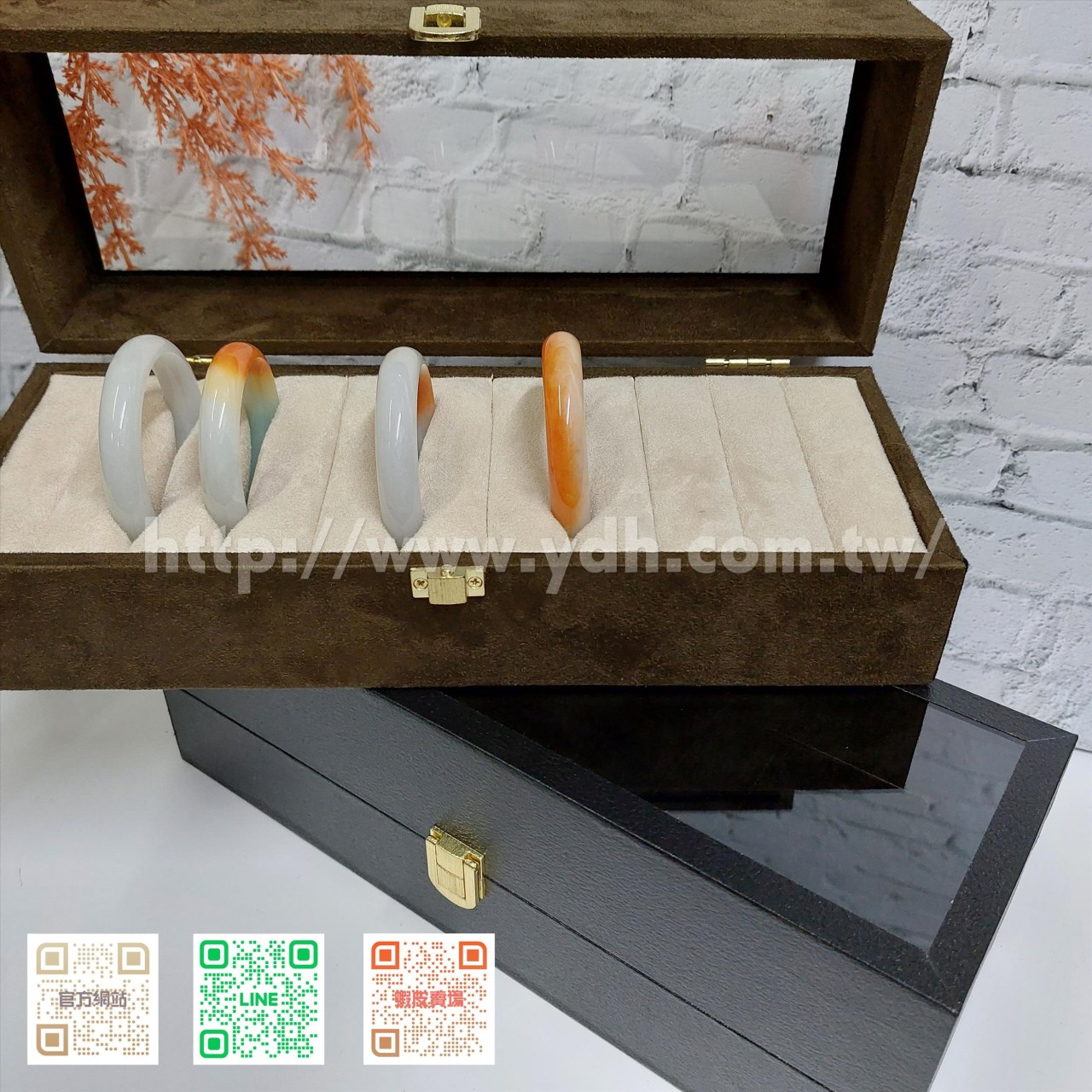 11x30公分手鐲玻璃蓋收納盒(黑鈦絲/麂皮)