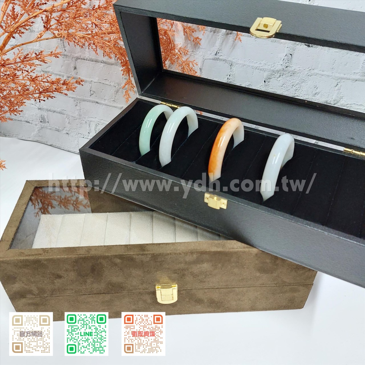 11x30公分手鐲玻璃蓋收納盒(黑鈦絲/麂皮)