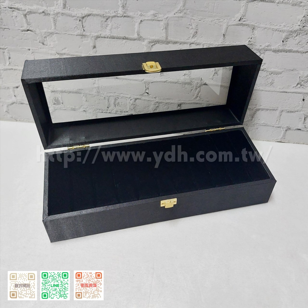 11x30公分手鐲玻璃蓋收納盒(黑鈦絲/麂皮)